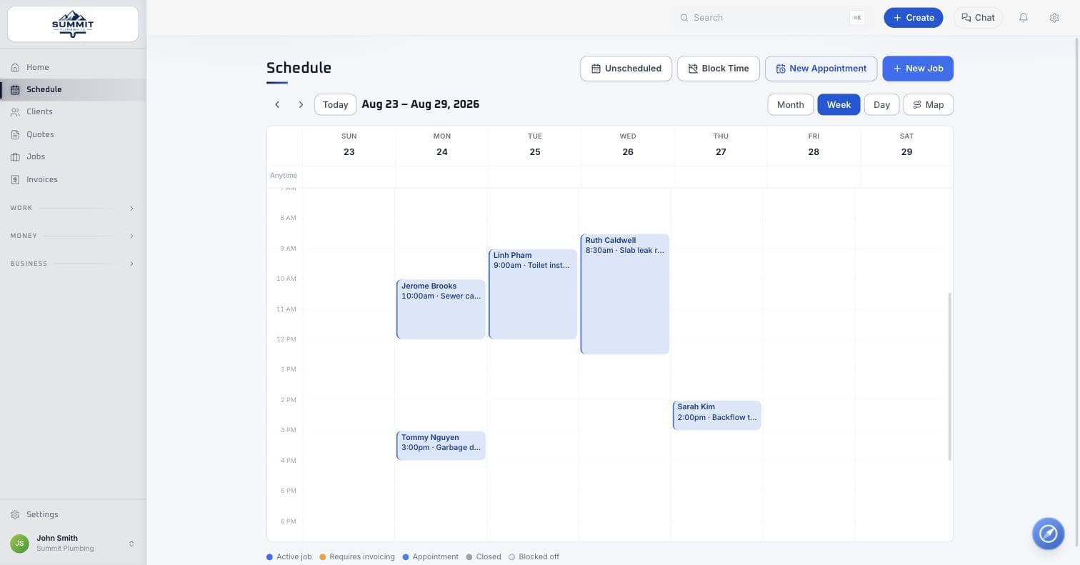 WorkBench schedule with drag-to-schedule calendar views